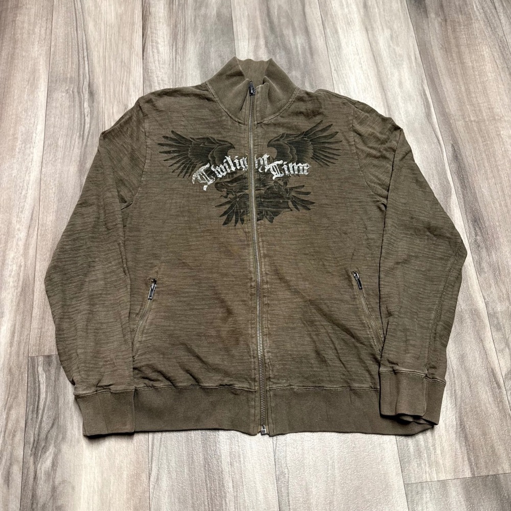 Buffalo David Bitton Mens y2k Twilight  Wing Graphic Zip Jacket Olive Brown L